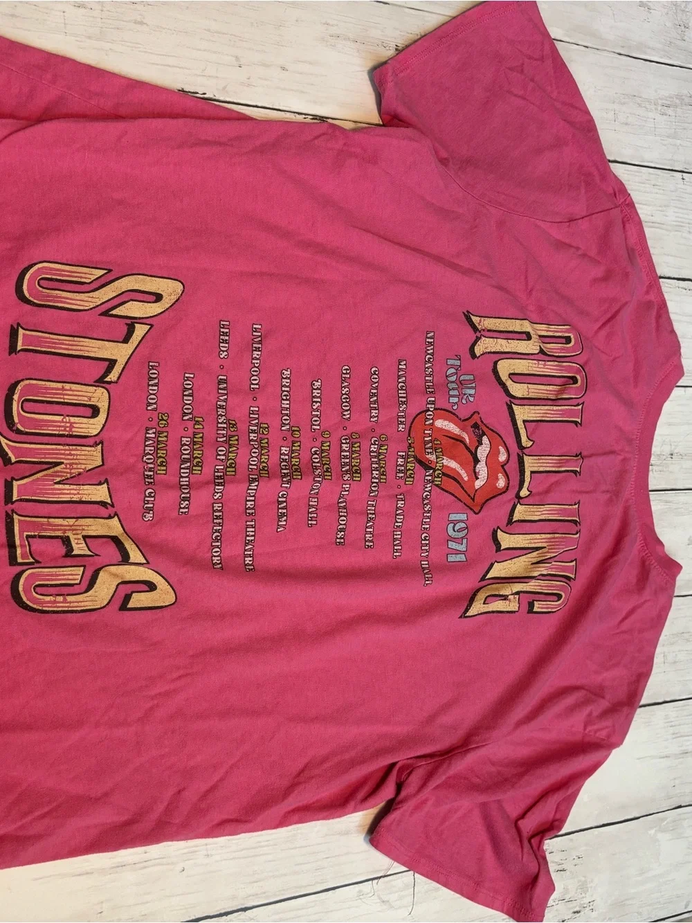 the Rolling Stones Pink Graphic Tee with Red Tongue Logo